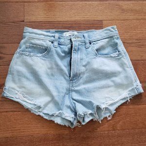 high rise distressed denim shorts
